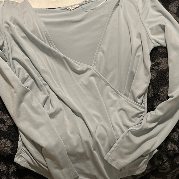 GUESS long sleeve ballet top. Robins Egg blue. Large. - Picture 1 of 3